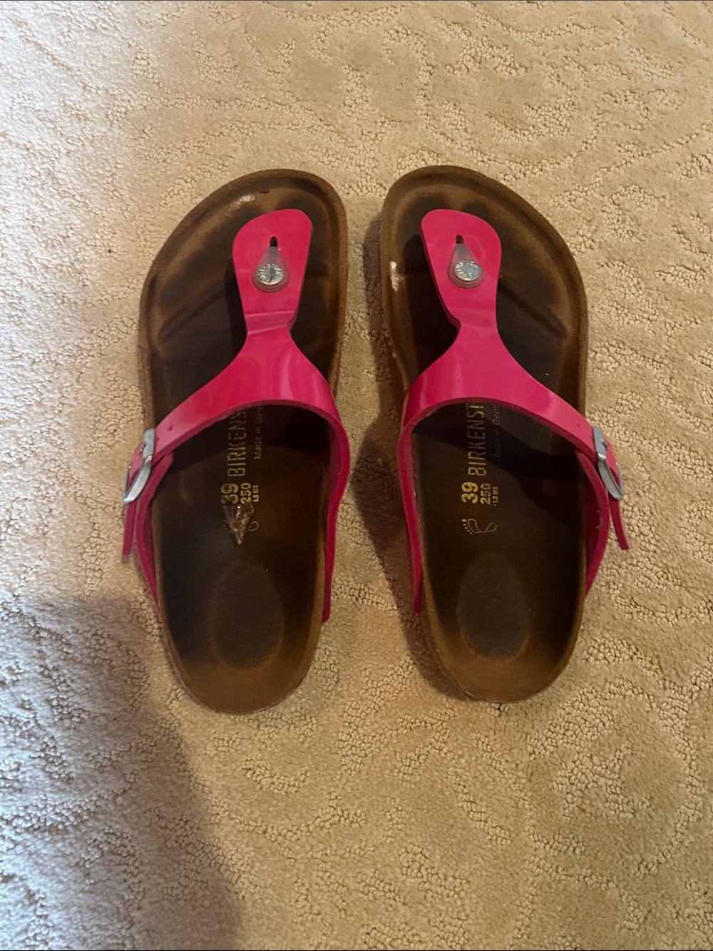 Birkenstock Pink Patent Thong Sandals size 39